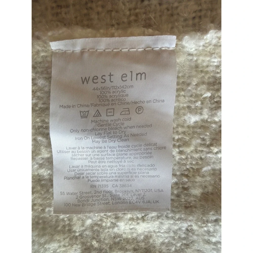 West Elm Throw Blanket Cream Metallic Boucle Knit Fringe 44x56 Soft Accent Decor